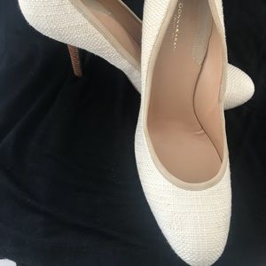 White tweed Donna Karen Heels